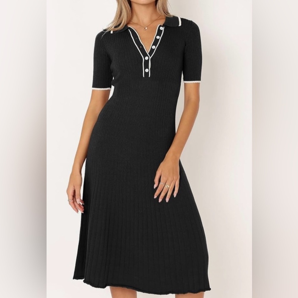 Elegant Black Ribbed Knit Sweater Dress